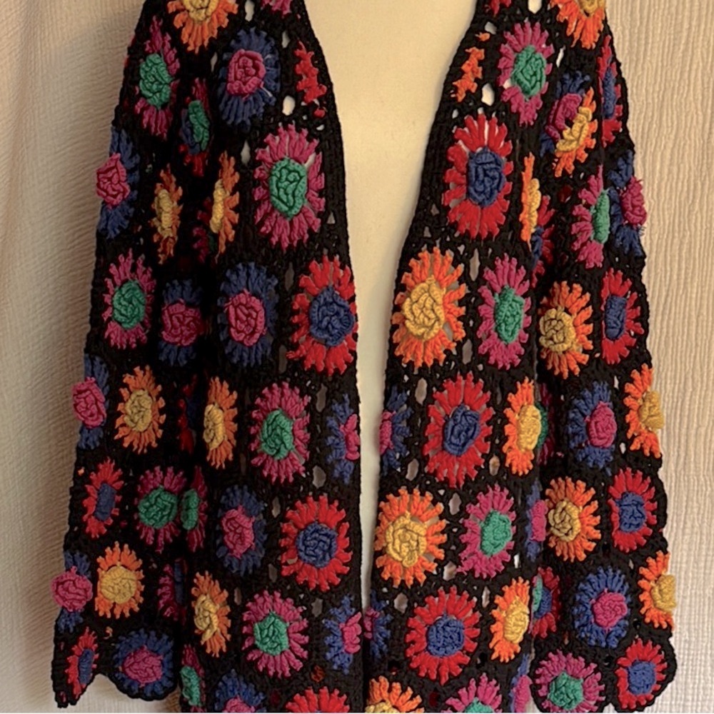 FARM Rio Multicolor Cotton Crochet Cardigan